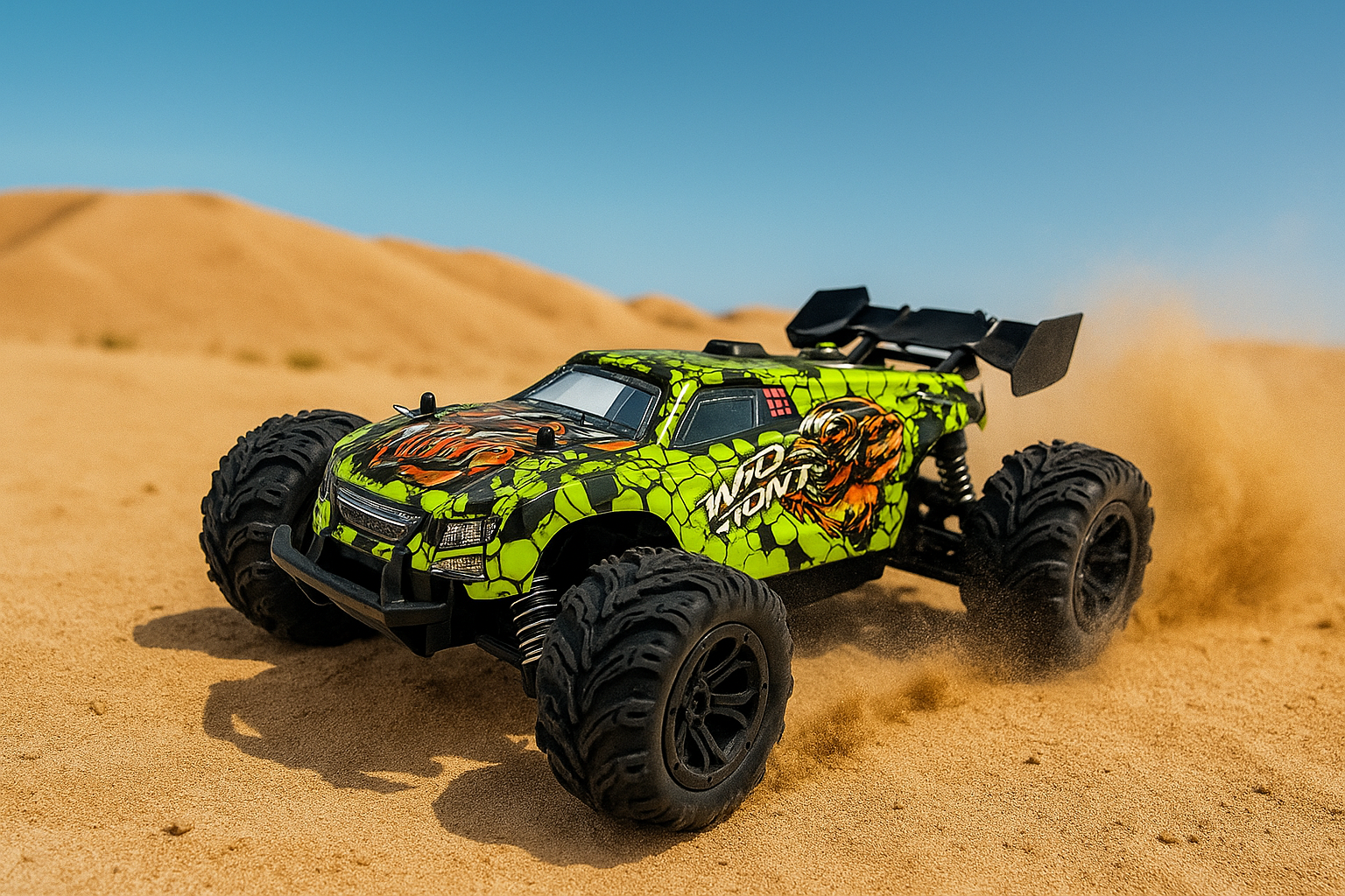 BEAST - 20 km/h Idéal Débutant Le BEAST est la machine parfaite pour faire vos premiers pas dans l'univers du modélisme RC. Conçu pour la fiabilité et la facilité de contrôle, il offre une vitesse modérée, idéale pour maîtriser les bases du pilotage et s'amuser en toute sécurité. Sa robustesse pardonne les erreurs de débutant, vous permettant de vous concentrer uniquement sur le plaisir de la course. C'est l'assurance d'une expérience d'apprentissage progressive et divertissante.