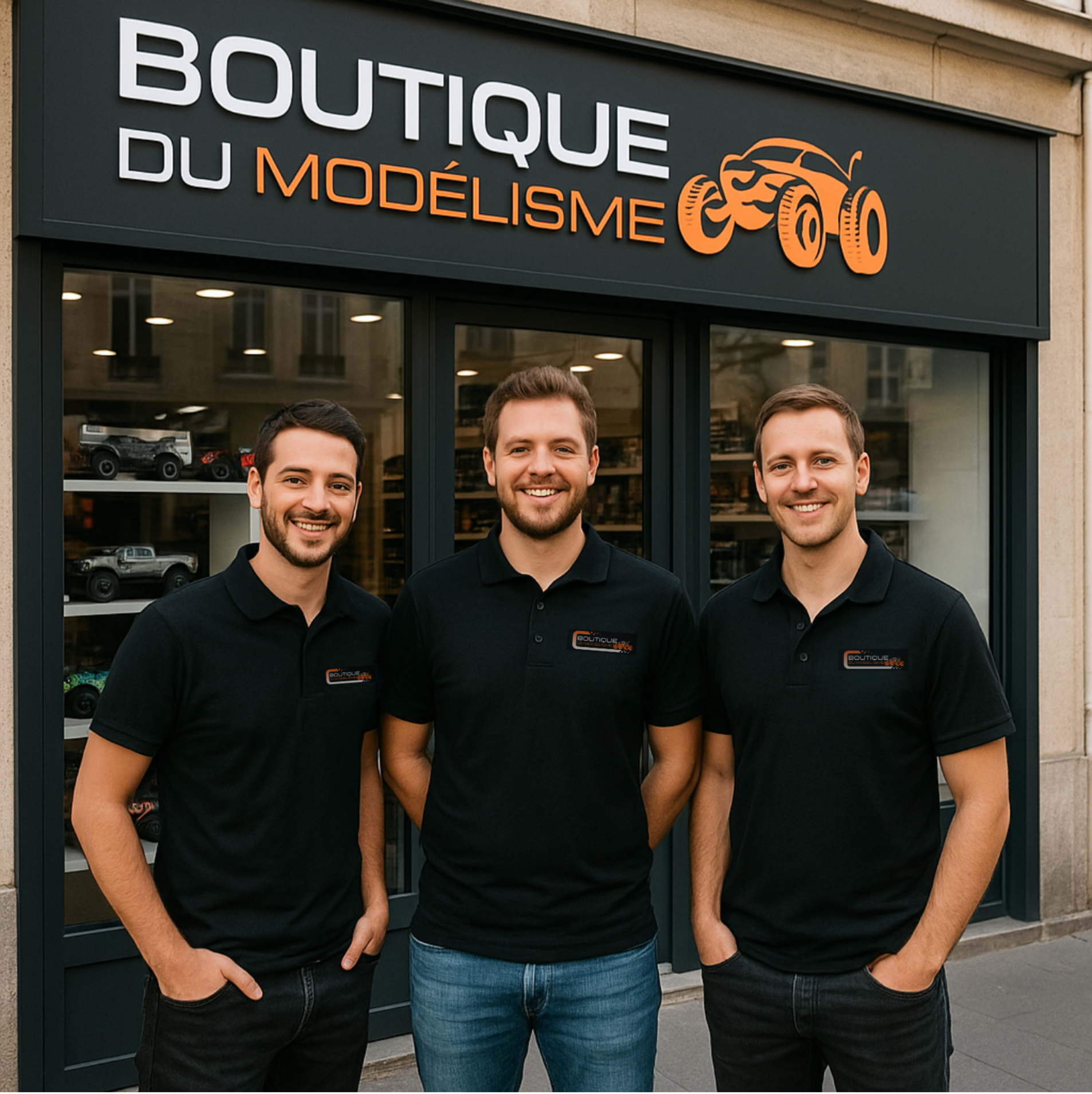 Équipe Boutique du Modélisme devant la boutique
