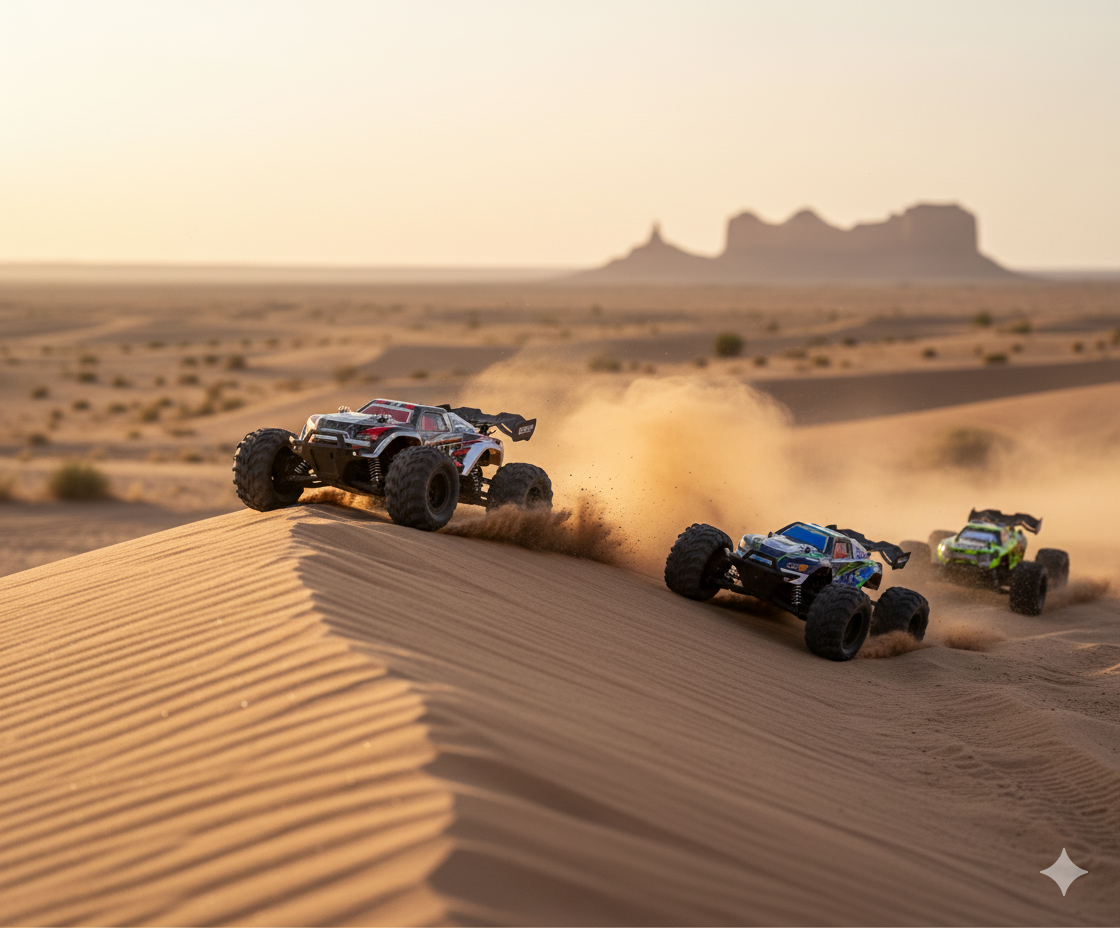 Voitures télécommandées tout-terrain dans le désert